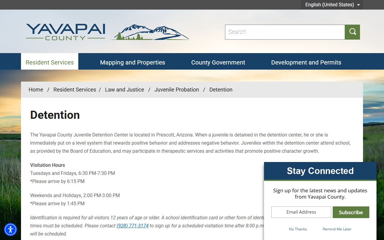 Yavapai County Juvenile Detention Center restricted juvenile custody information