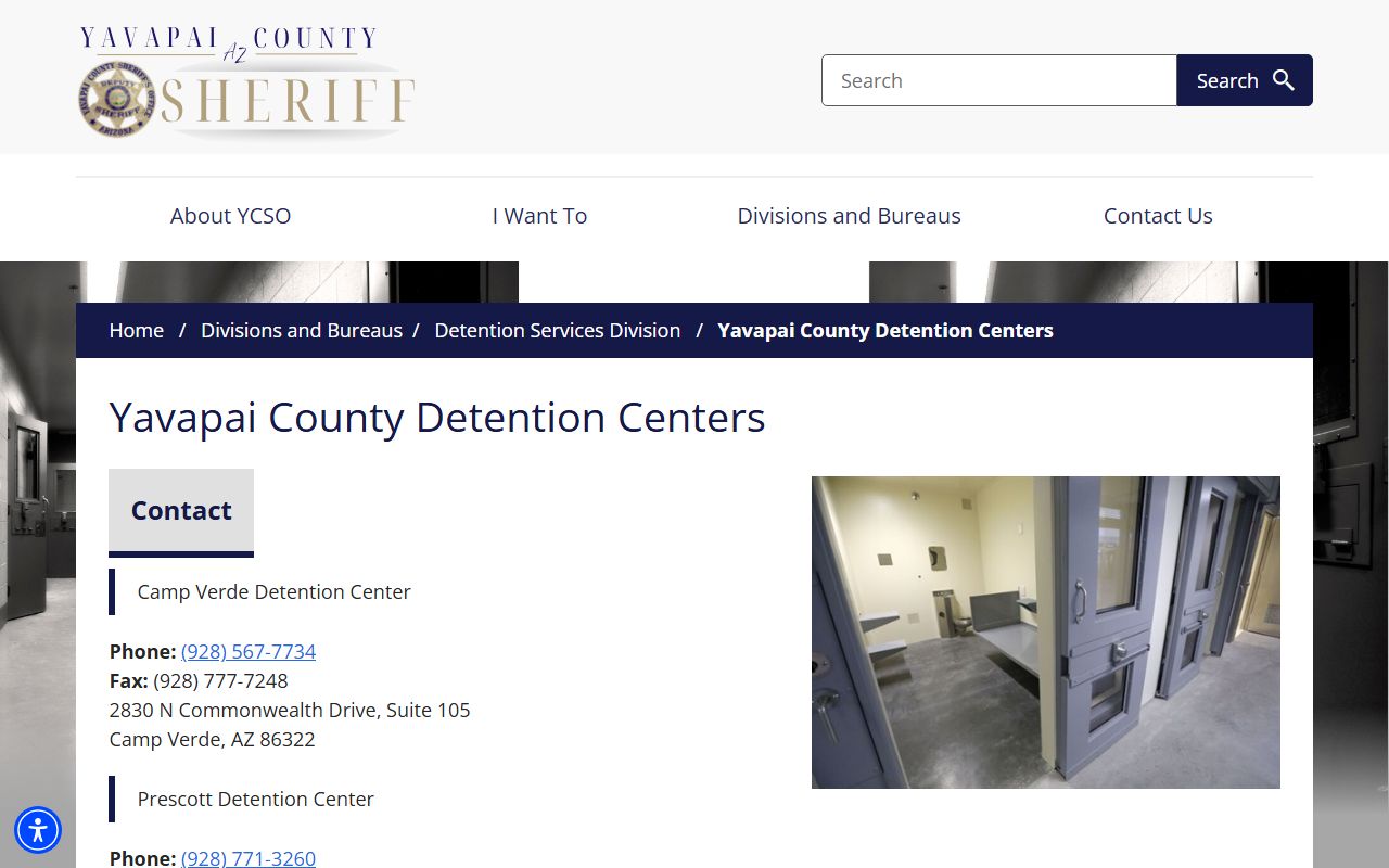 Yavapai County Camp Verde Detention Center adult jail contact page