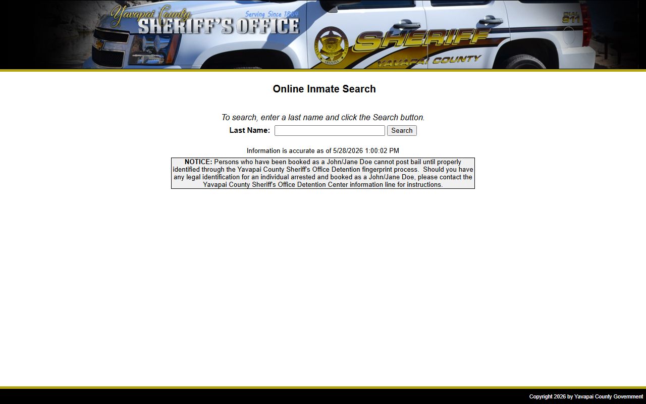 Yavapai County inmate population roster search form