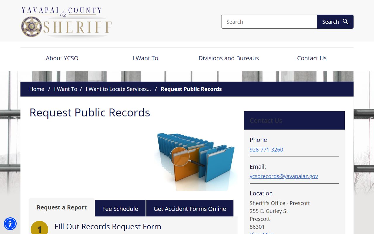 Yavapai County jail mugshots public records request page